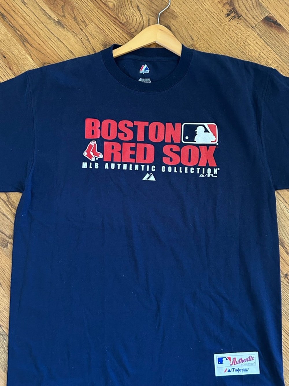 Majestic Navy Crewneck Tee with Red & White MLB Graphic